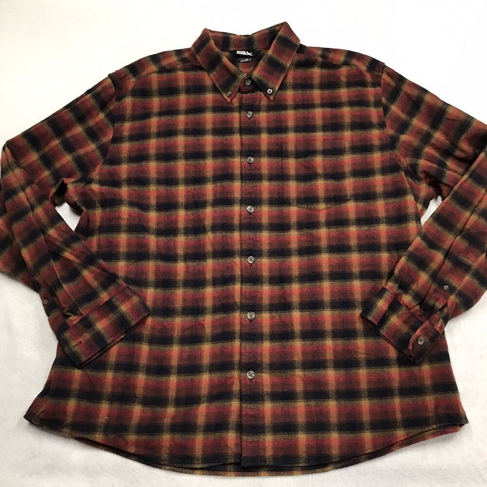 EDDIE BAUER Field Flannel Shirt Men 2XL Autumnal Plaid Outdoor GORP Grunge